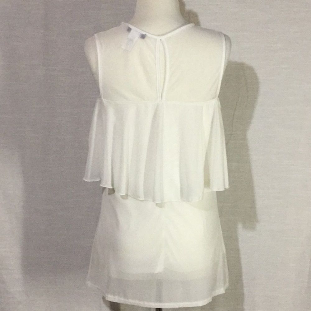 Hot Gal Mesh Ruffle Off The Shoulder Blouse White - Picture 4 of 5